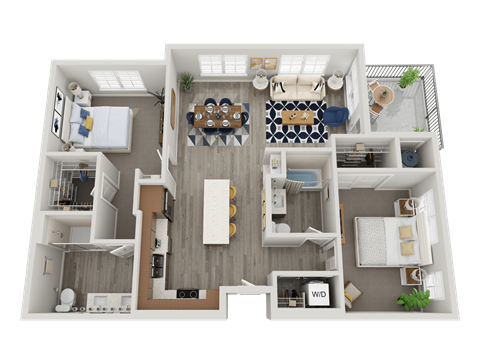 Floor plan for 2 beds, 2 baths, 1222 sqft